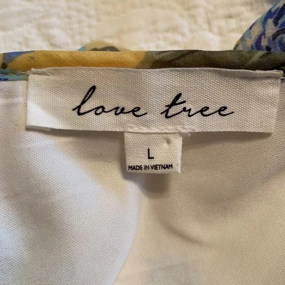 Love Tree Yellow Floral Print Lined Dress Ruffle Tie Back Size Large EUC - Picture 6 of 7